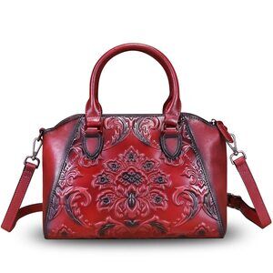 3048 Leather Satchel Top Handle Bags Handmade Purse Vintage Embossed